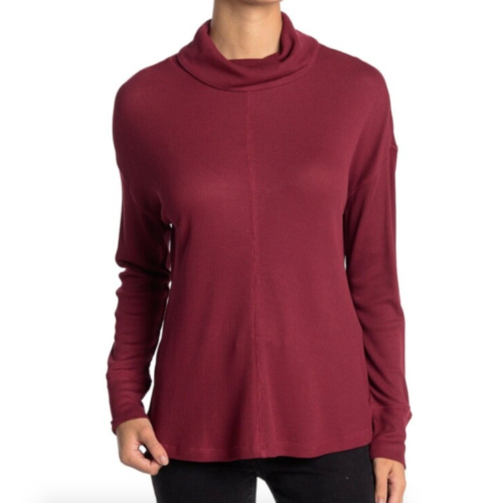 New Sanctuary Cowl Neck Waffle Knit Tunic Top Long Sleeve Shirt Burgundy 2X